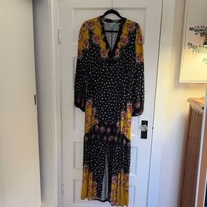 FARM Rio Black and Yellow Floral Long Sleeve Dress